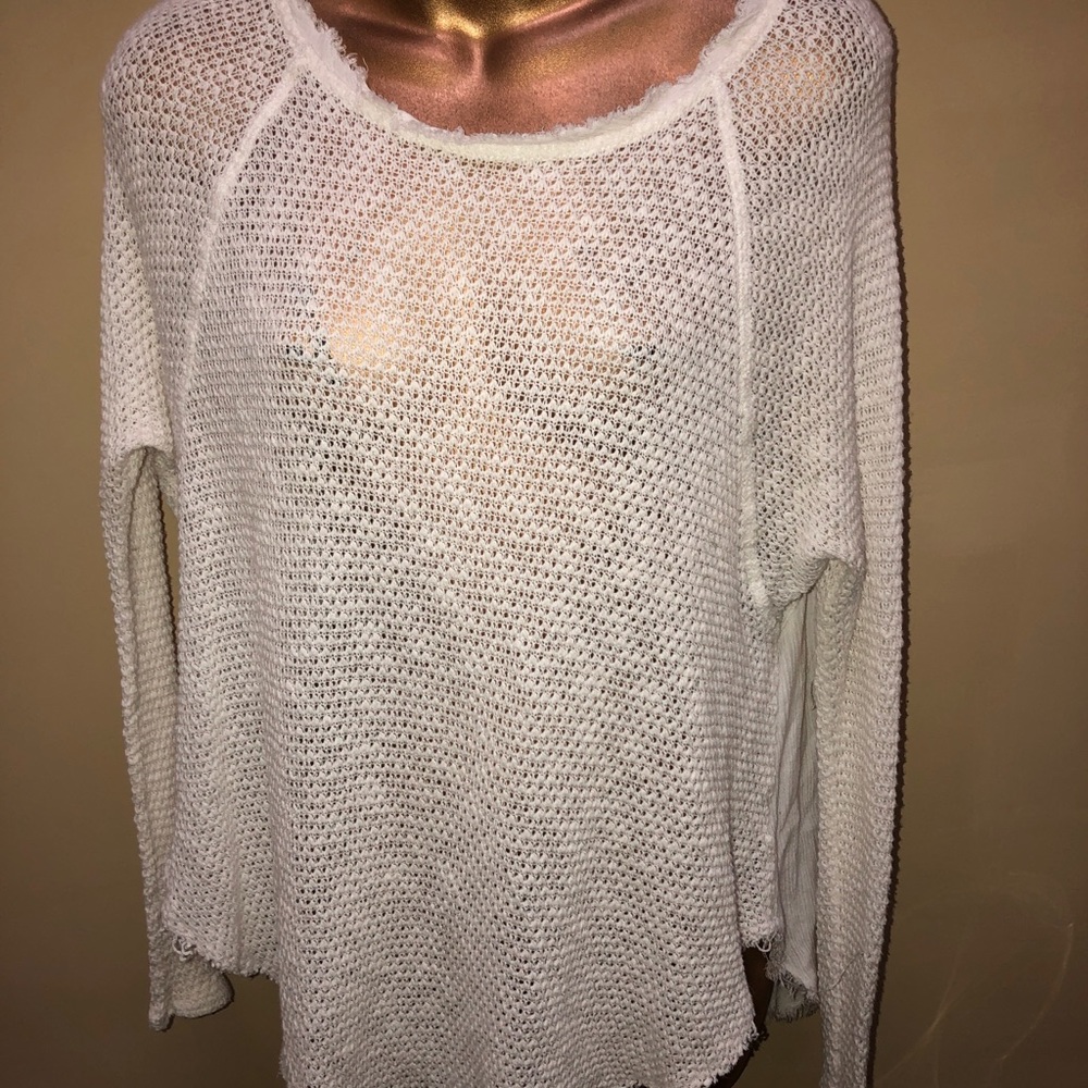 Ecote size small white frayed edges long sleeve shirt